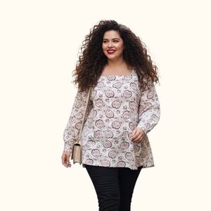 LOFT Plus Paisley Square Neck Blouse Pink Cream Plus Size 20